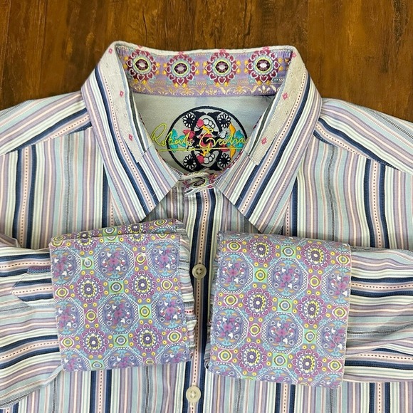 ROBERT GRAHAM Contrast-Trim Striped Button-Up Shirt Multi Embroidered - Picture 6 of 10